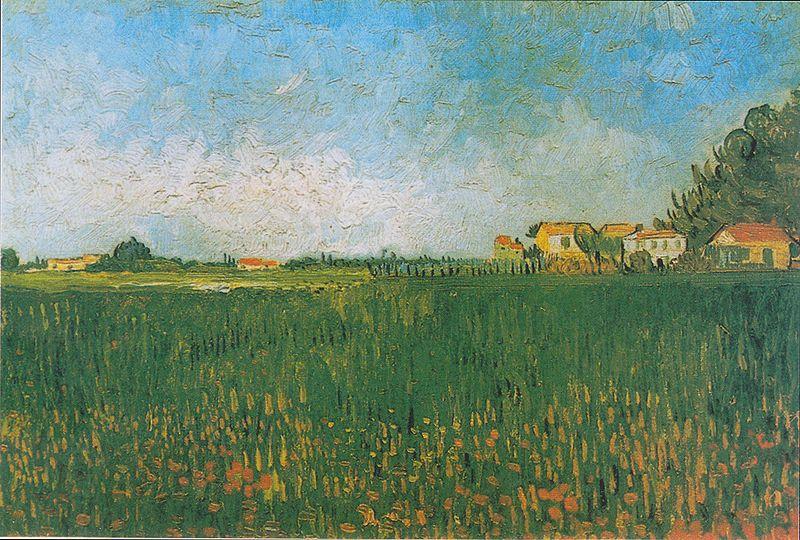 Vincent Van Gogh Farmhouses in a Wheat Field near Arles oil painting picture